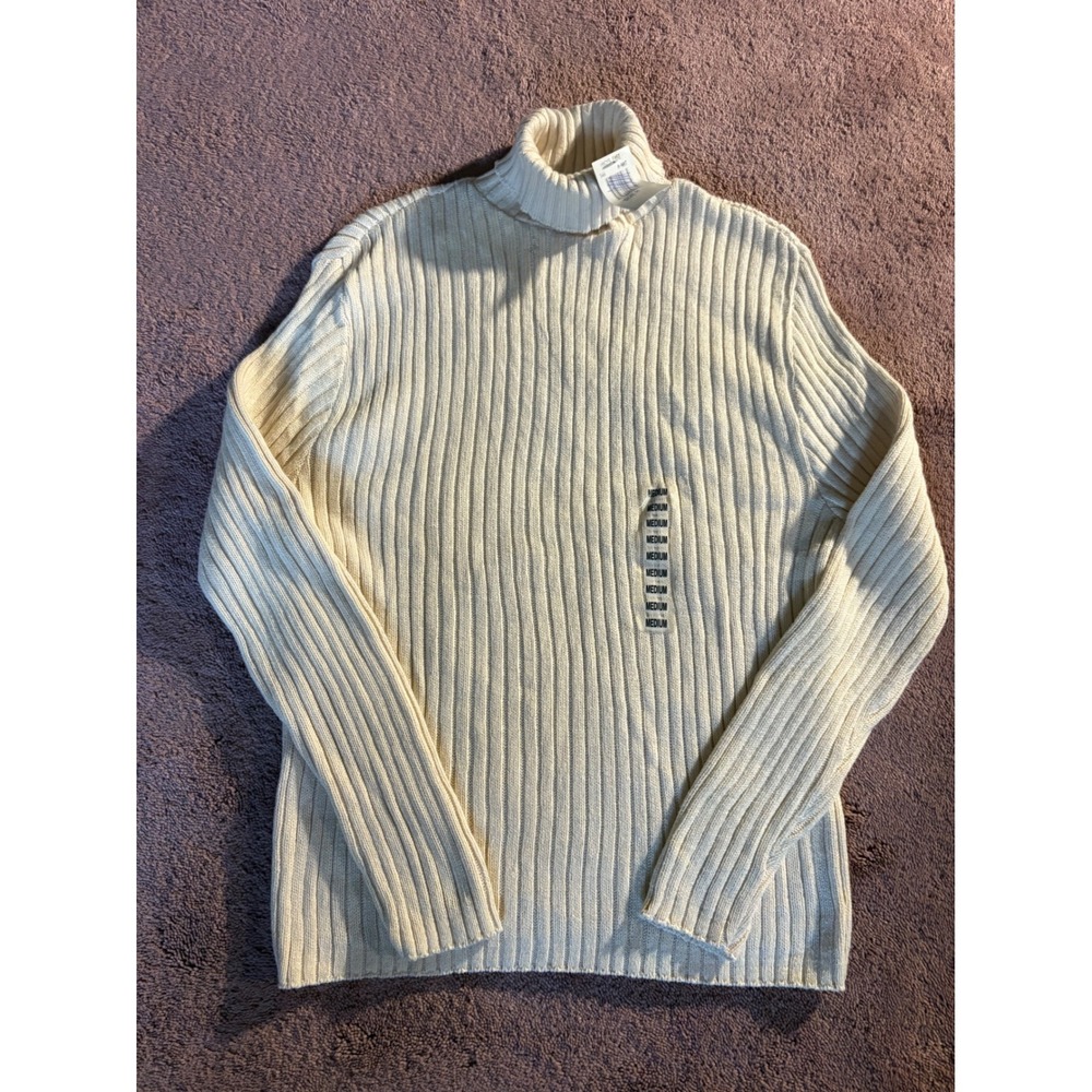 Bill Blass Menswear Vintage Cream Ribbed Turtleneck Sweater 100% Cotton USA Made